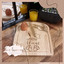 Load image into Gallery viewer, Easter Bunny Dippy Egg Wooden Breakfast Board