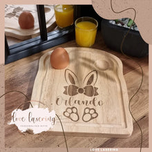 Load image into Gallery viewer, Easter Bunny Dippy Egg Wooden Breakfast Board