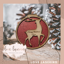 Load image into Gallery viewer, Personalised Reindeer Bauble Christmas Tree Decoration
