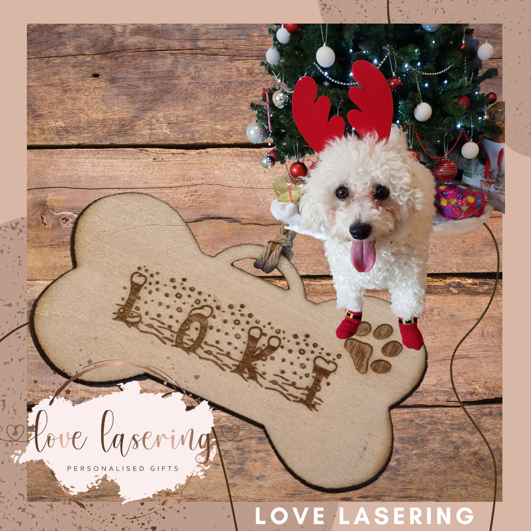 personalised wooden dog bauble