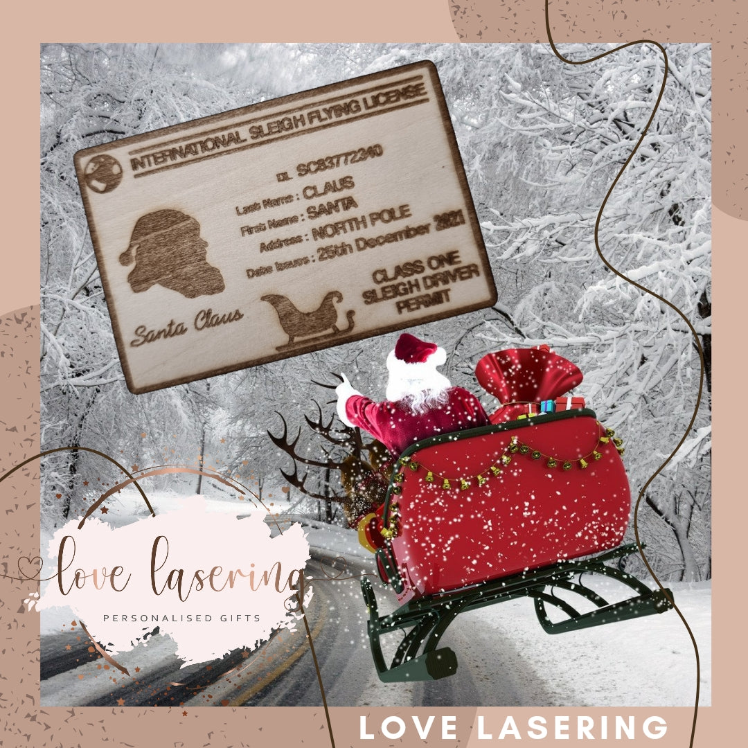 Santa Sleigh Lost Wooden Driving License