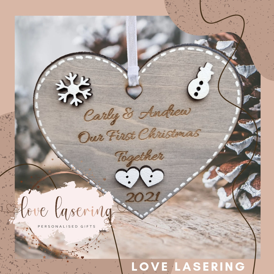 Our First Christmas Wooden Heart Decoration