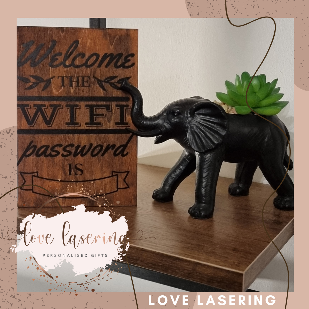 Wifi Plaque Wooden Welcome Sign Walnut Effect